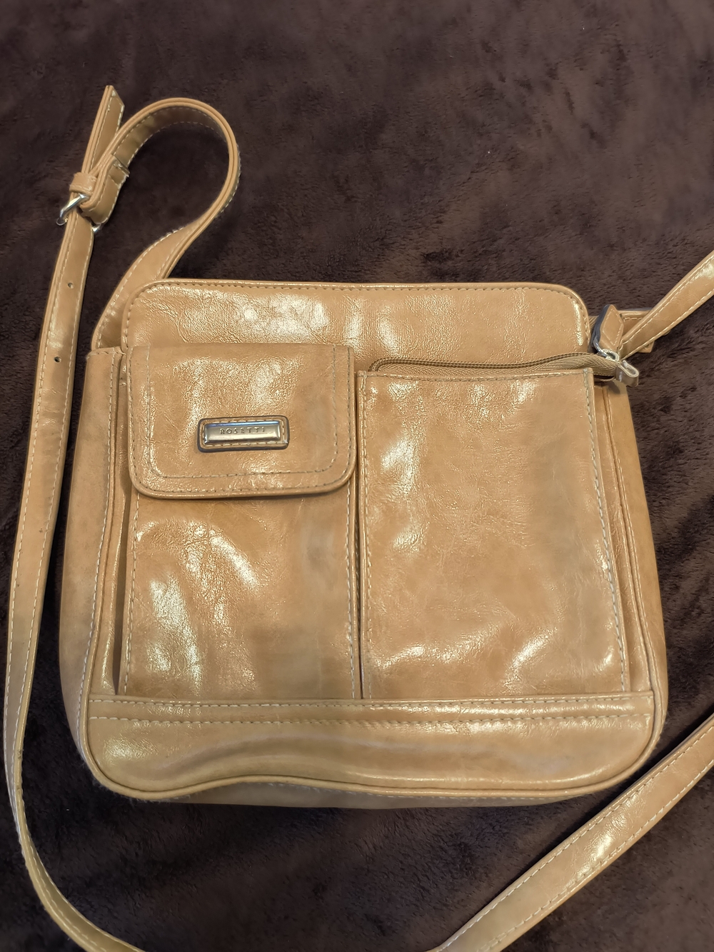 Faux Leather Rosetti Crossbody Shoulder Bag in Tan